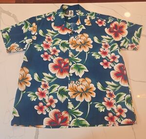 VTG Kennington Hawaiian Tropical Floral Short Sleeve Button Down Green XL Mens